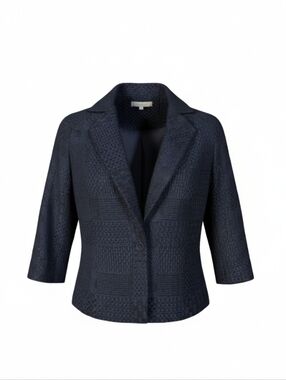 Fe Zandi Beverly Hills Textured Navy Jacket quiet luxury Career Satin Lined sz S